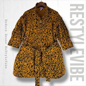FUTURE COLLECTIVE Women’s Size 16 Dress Shirt Style Mini Leopard Denim